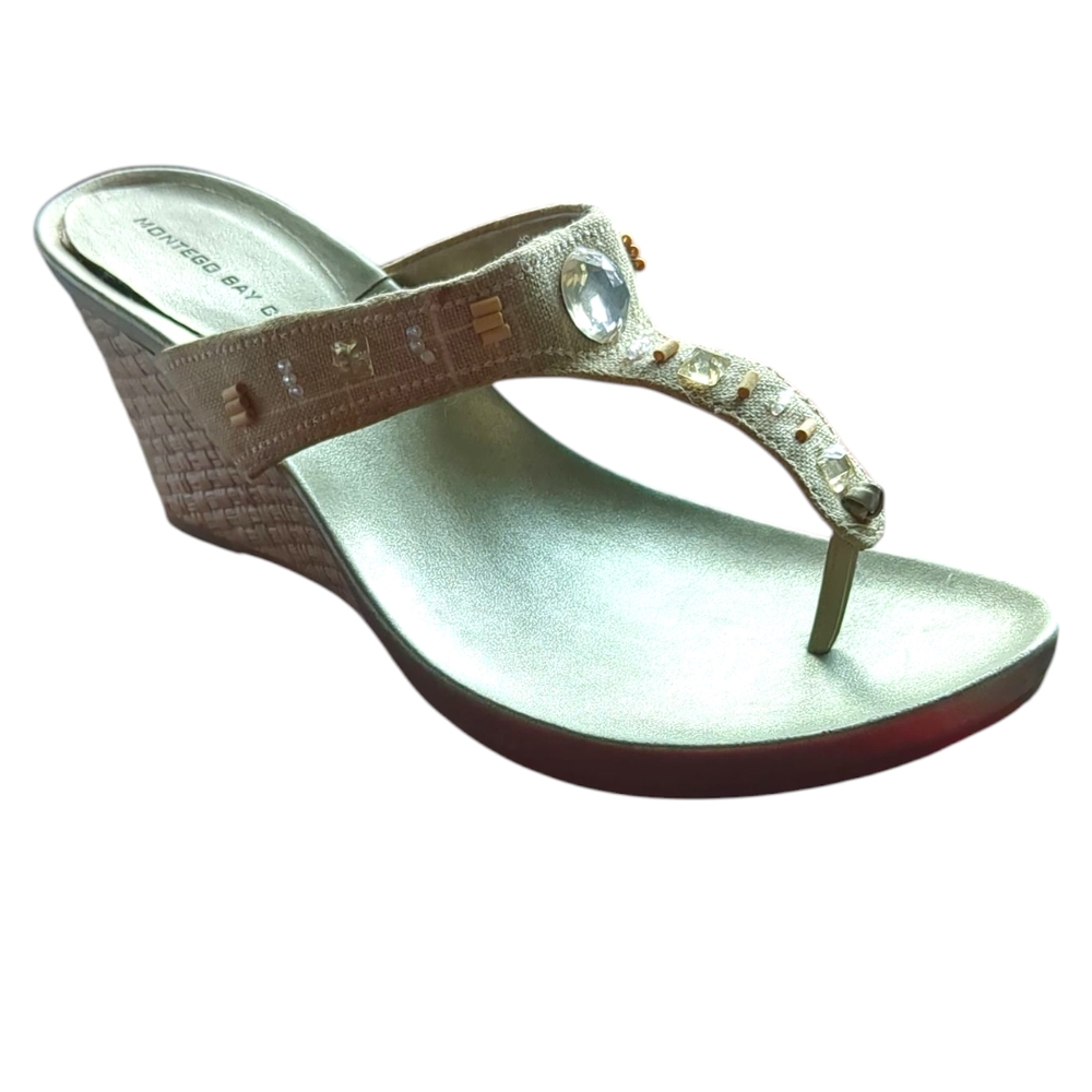 Montego Bay Club Cream Wedge Sandals with Ankle Strap